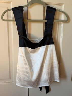 NWOT SHEIN White Satin Tank Top with Black Tie-Back Detail